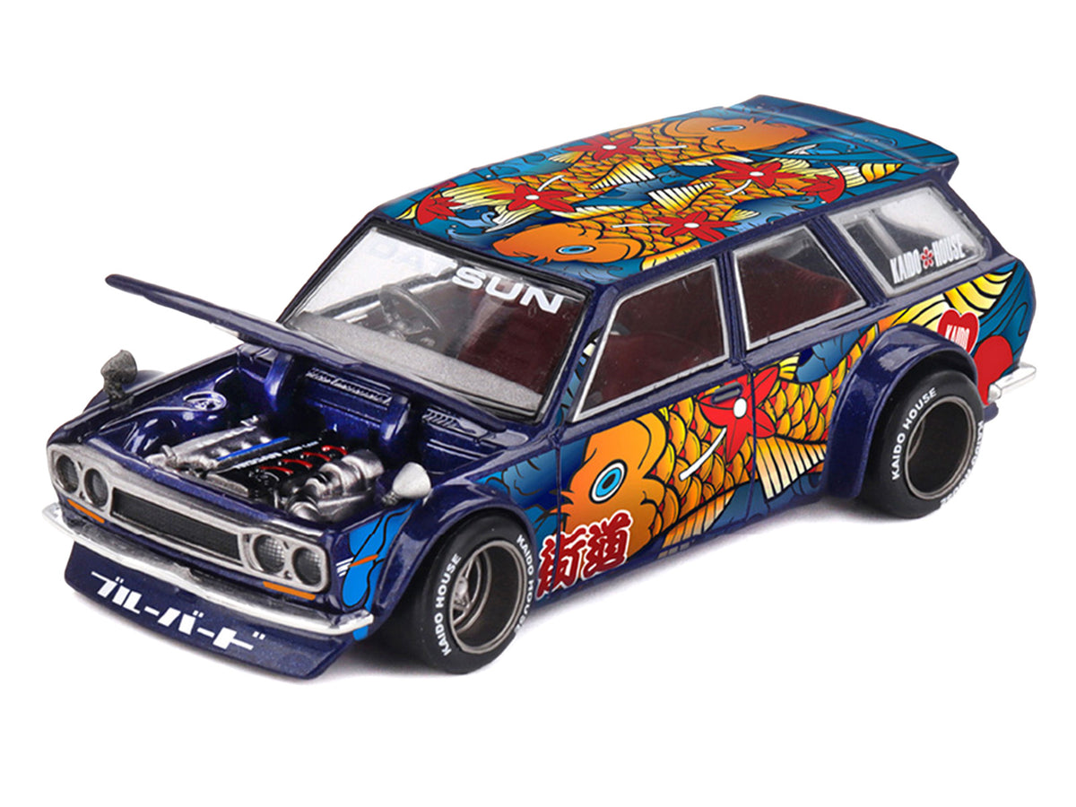 Datsun Kaido 510 Wagon RHD (Right Hand Drive) "Koi Wagon V1" Blue with Koi Fish Graphics (Designed by Jun Imai) "Kaido House" Special 1/64 Diecast Model Car by Mini GT - image 2