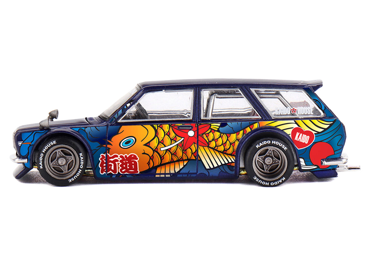 Datsun Kaido 510 Wagon RHD (Right Hand Drive) "Koi Wagon V1" Blue with Koi Fish Graphics (Designed by Jun Imai) "Kaido House" Special 1/64 Diecast Model Car by Mini GT - image 3