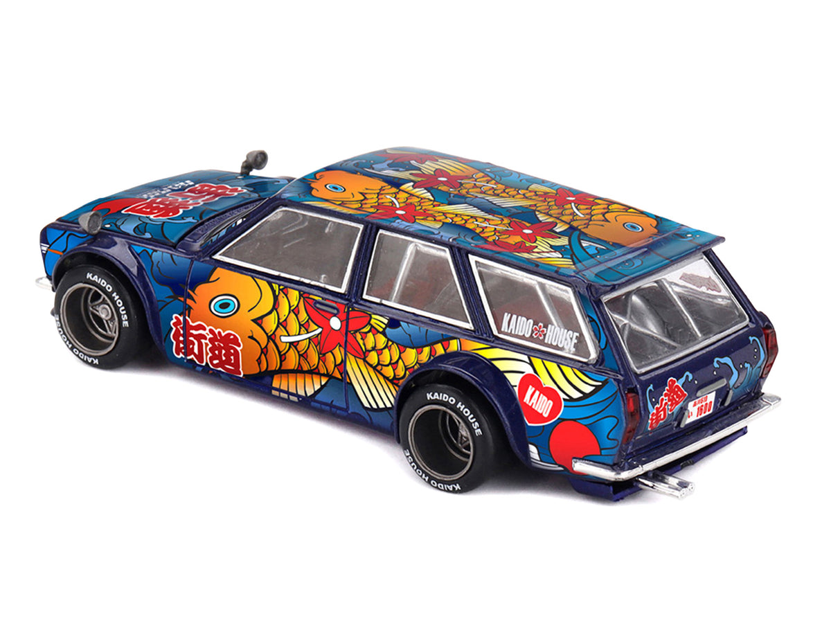 Datsun Kaido 510 Wagon RHD (Right Hand Drive) "Koi Wagon V1" Blue with Koi Fish Graphics (Designed by Jun Imai) "Kaido House" Special 1/64 Diecast Model Car by Mini GT - image 4