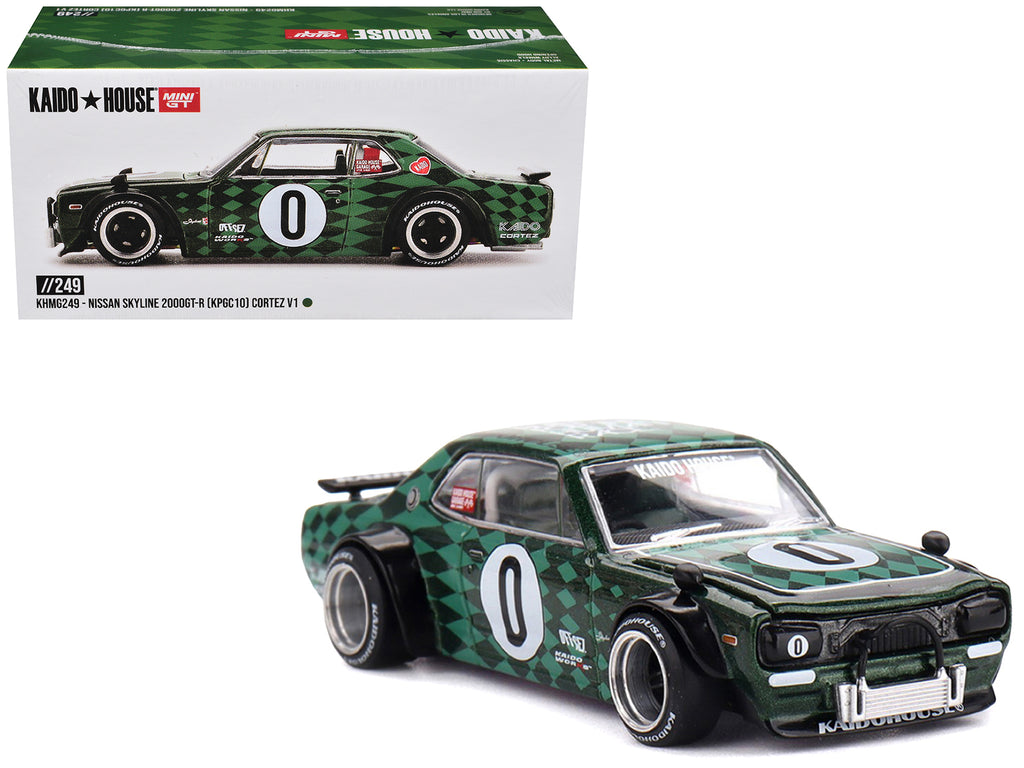 Nissan Skyline 2000GT-R (KPGC10) RHD (Right Hand Drive) #0 "Cortez V1" Green with Graphics (Designed by Jun Imai) "Kaido House" Special 1/64 Diecast Model Car by Mini GT