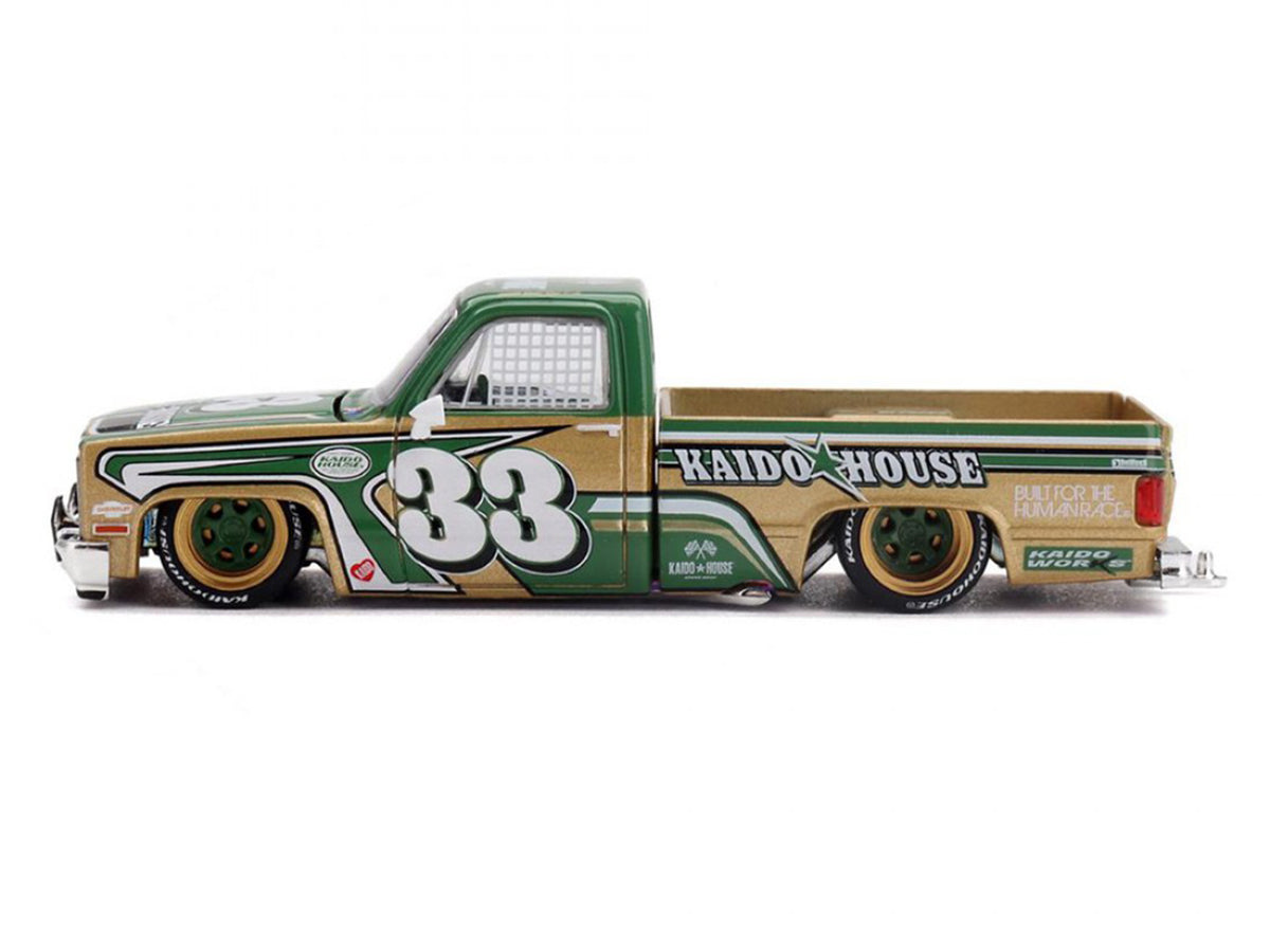 Chevrolet Silverado Pickup Truck #33 "Kaido Intimidator V2" Green and Gold with Graphics (Designed by Jun Imai) "Kaido House" Special 1/64 Diecast Model Car by Mini GT - image 3