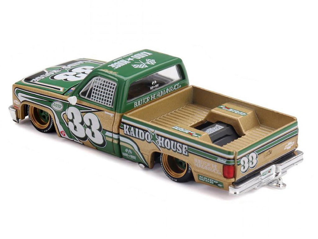 Chevrolet Silverado Pickup Truck #33 "Kaido Intimidator V2" Green and Gold with Graphics (Designed by Jun Imai) "Kaido House" Special 1/64 Diecast Model Car by Mini GT - image 4