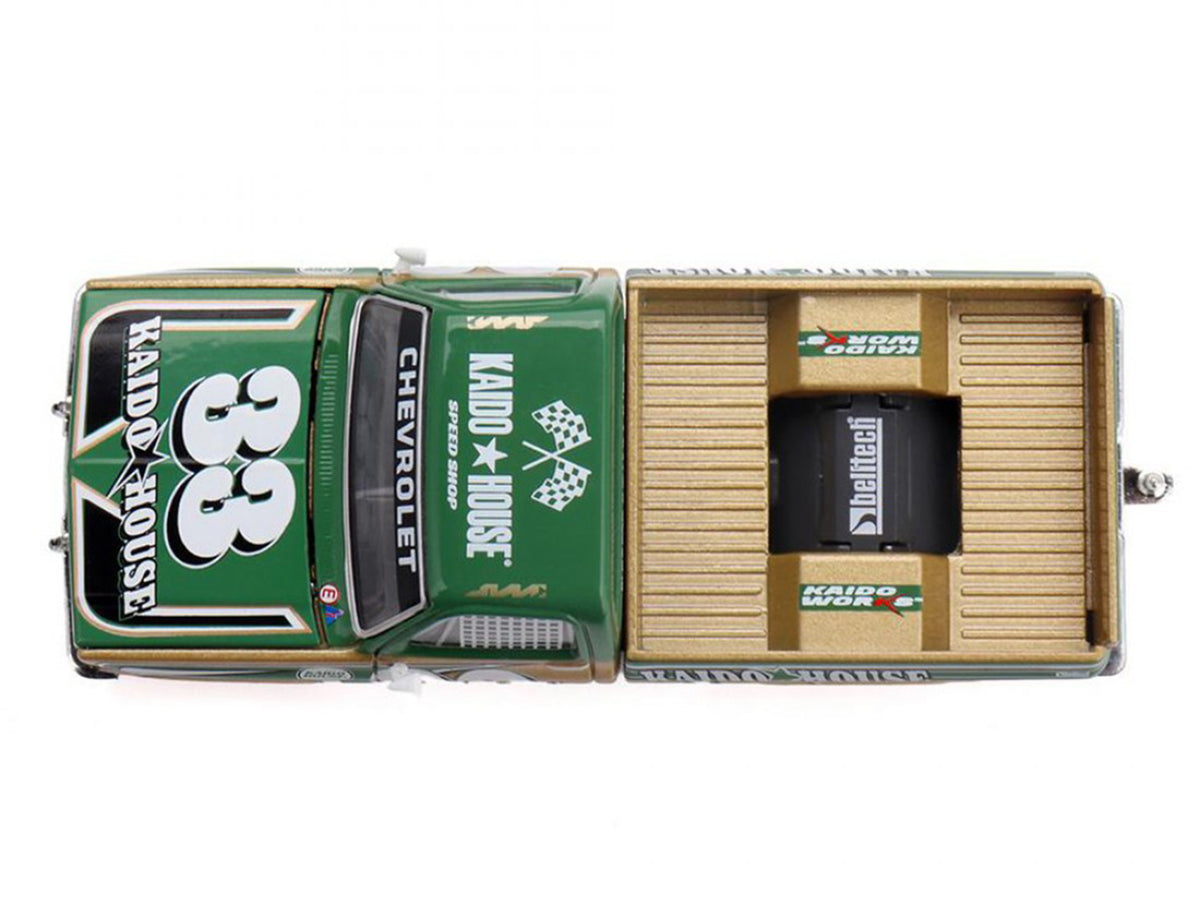 Chevrolet Silverado Pickup Truck #33 "Kaido Intimidator V2" Green and Gold with Graphics (Designed by Jun Imai) "Kaido House" Special 1/64 Diecast Model Car by Mini GT - image 5