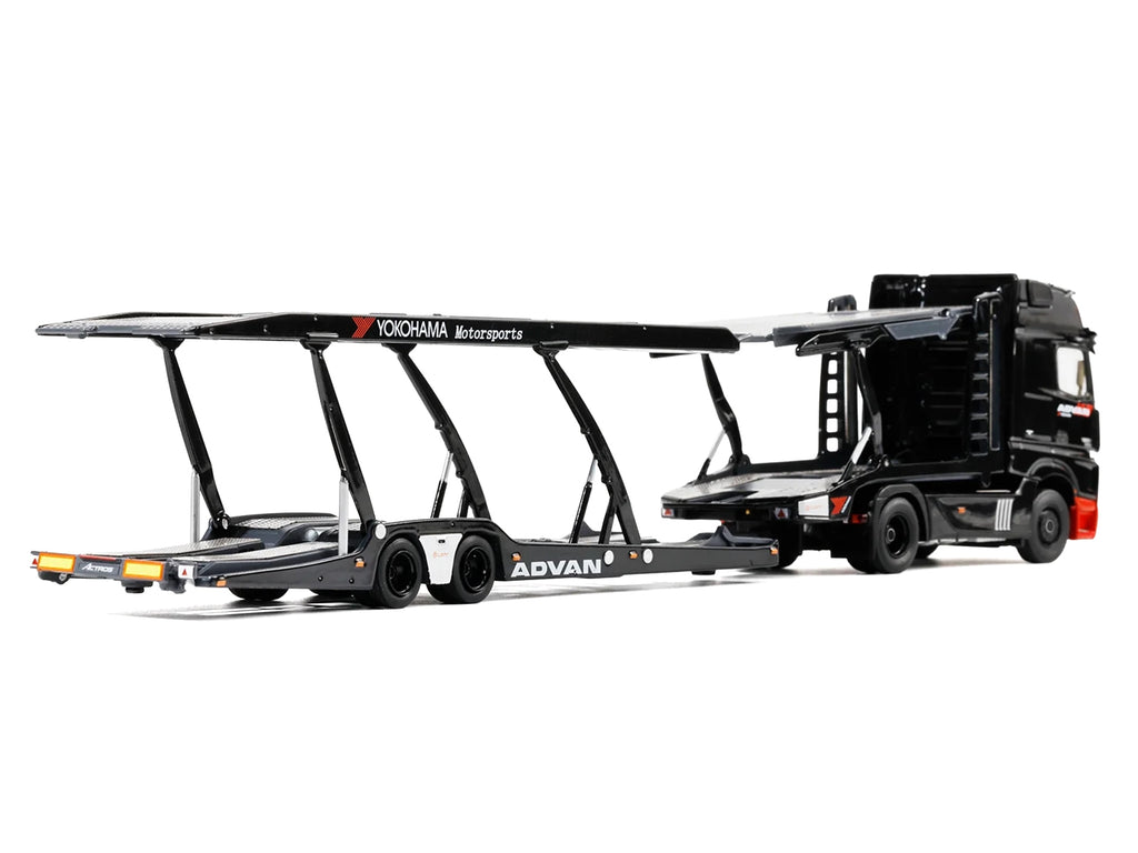 Mercedes-Benz Actros Gigaspace Auto Transporter "ADVAN Yokohama" Black 1/64 Diecast Model by GCD