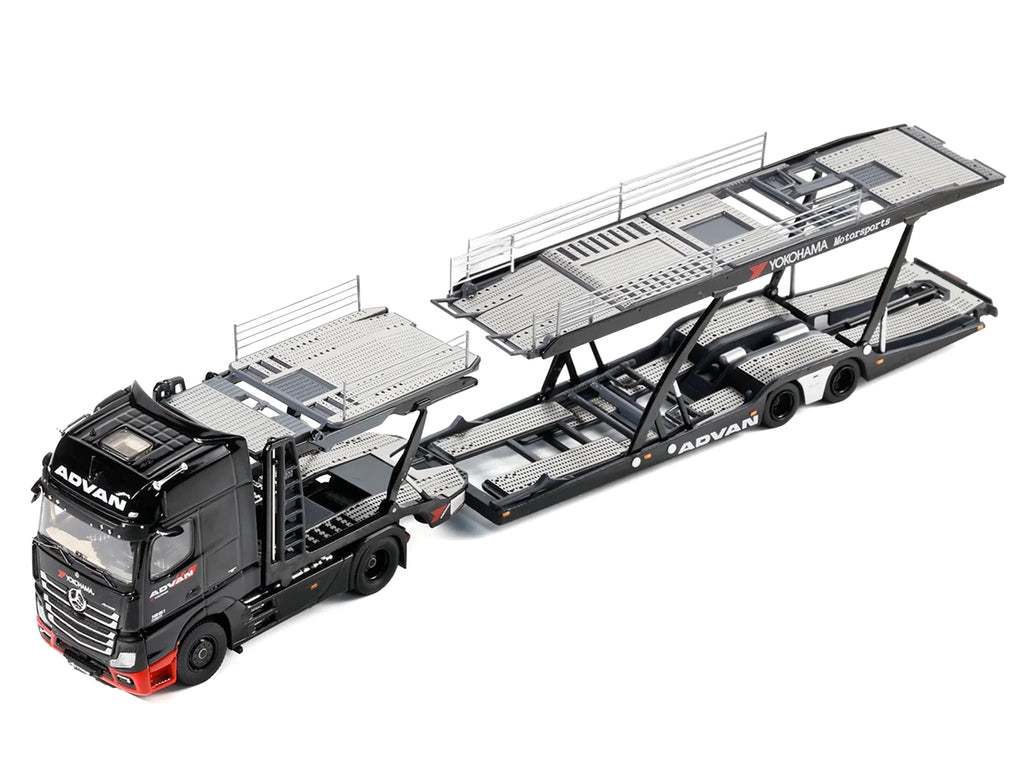 Mercedes-Benz Actros Gigaspace Auto Transporter "ADVAN Yokohama" Black 1/64 Diecast Model by GCD