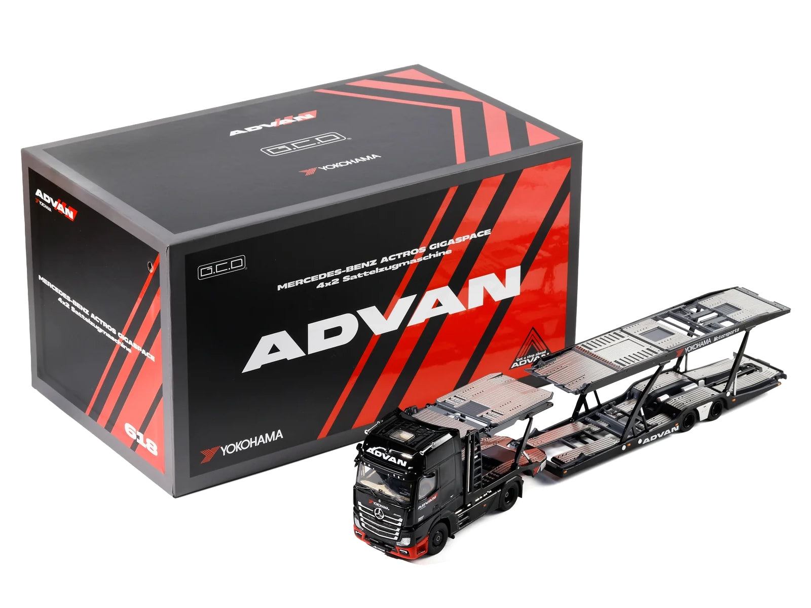 Mercedes-Benz Actros Gigaspace Auto Transporter "ADVAN Yokohama" Black 1/64 Diecast Model by GCD