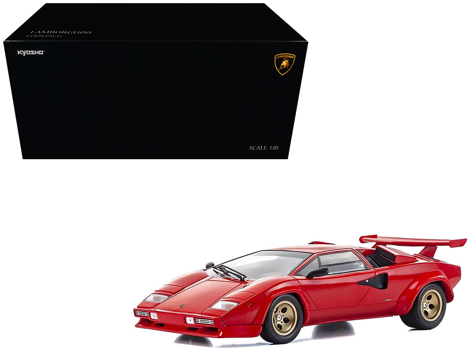 Lamborghini Countach LP 5000 Quattrovalvole Red with Gold Wheels 1/18 Diecast Model Car by Kyosho