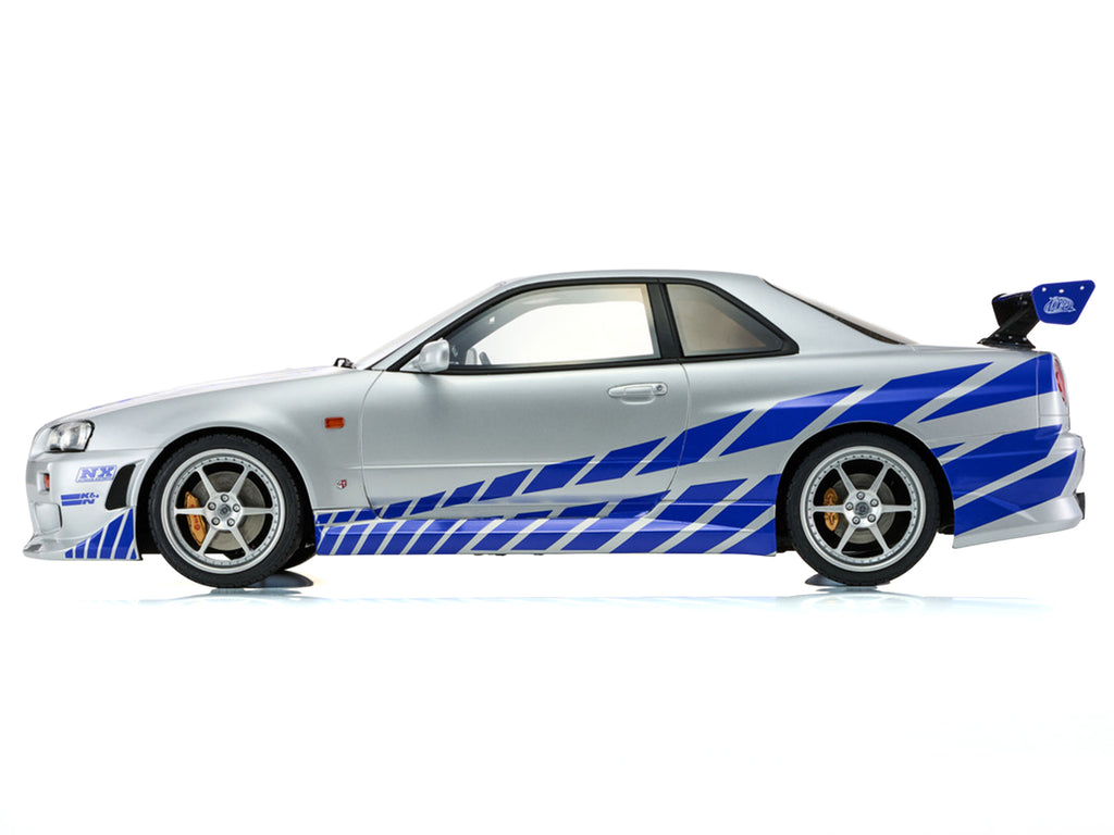 Nissan Skyline GT-R (R34) RHD (Right Hand Drive) Silver Metallic with Blue Graphics "2 Fast 2 Furious" (2003) Movie 1/12 Model Car by Kyosho - image 2