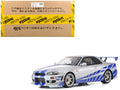 Nissan Skyline GT-R (R34) RHD (Right Hand Drive) Silver Metallic with Blue Graphics "2 Fast 2 Furious" (2003) Movie 1/12 Model Car by Kyosho