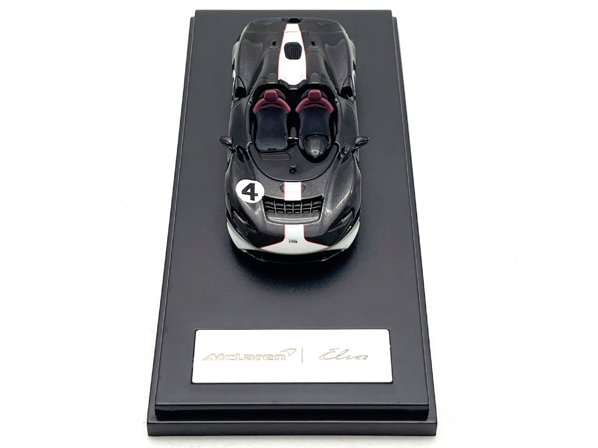 McLaren Elva Convertible #4 Carbon Black with White and Red Stripes 1/64 Diecast Model Car by LCD Models - image 4