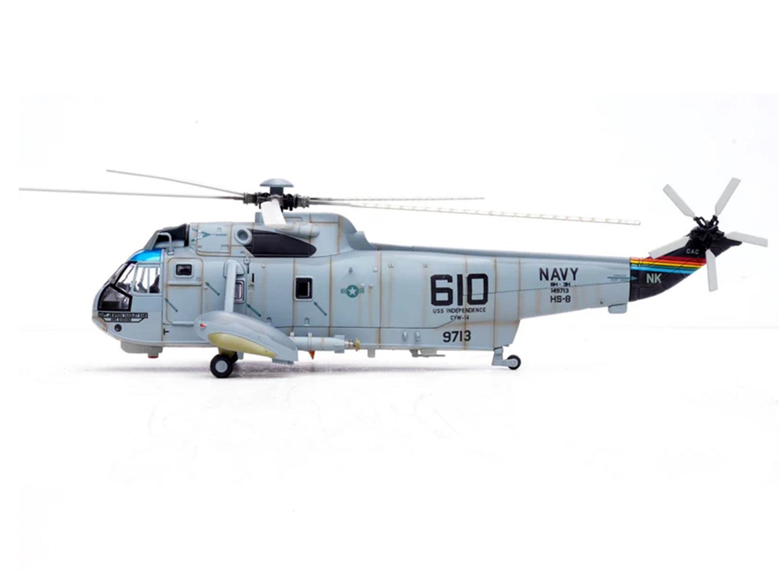 Sikorsky SH-3H Sea King Helicopter "149713/NK 610 Helicopter Anti-Submarine Squadron 8 Eightballers Carrier Air Wing 14 USS Independence (CV-62)" (1990s) United States Navy 1/72 Diecast Model by Legion - image 2