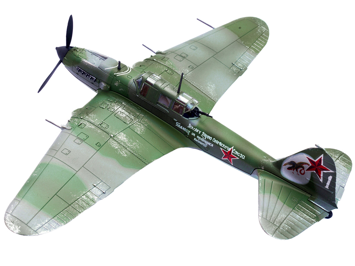 Ilyushin IL-2M3 Sturmovik Aircraft Green Camouflage "Double Hero of the Soviet Union Ivan Pavlov" Soviet Air Force 1/72 Diecast Model Airplane by Legion - image 4