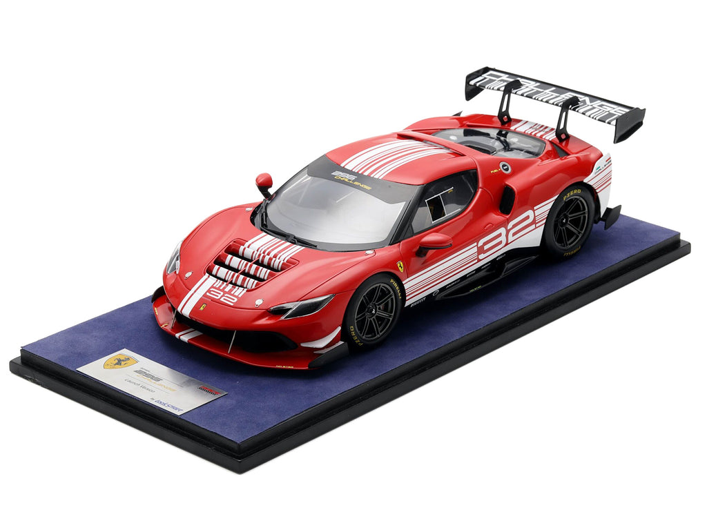 Ferrari 296 GT3 Challenge #32 "Launch Version" Red with White Stripes with Acrylic Display Case 1/18 Model Car by LookSmart