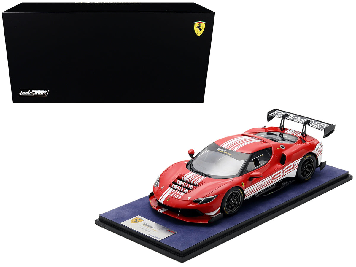 Ferrari 296 GT3 Challenge #32 "Launch Version" Red with White Stripes with Acrylic Display Case 1/18 Model Car by LookSmart