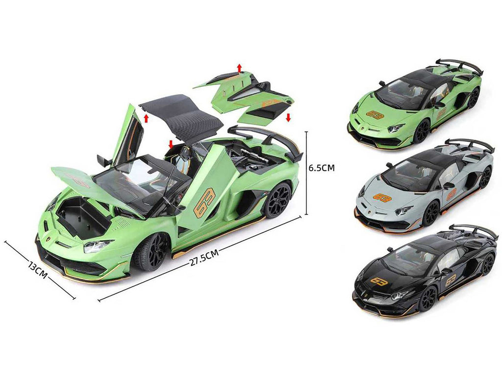 Lamborghini Aventador SVJ Roadster Matt Gray with Carbon Top and Orange Accents 1/18 Diecast Model Car by Heimanba