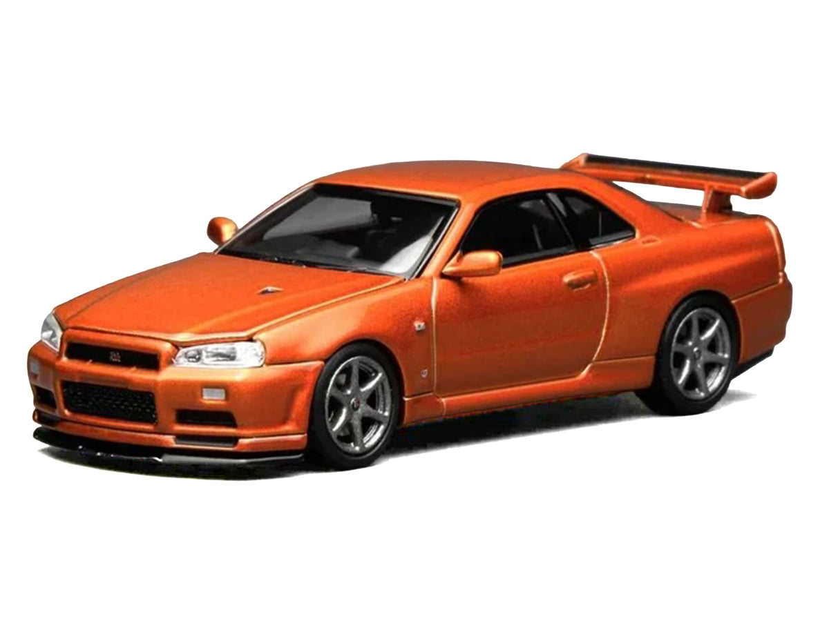 Nissan Skyline GT-R (R34) V-Spec II RHD (Right Hand Drive) Orange Metallic "Senior 64" Series 1/64 Diecast Model Car by MotorHelix - image 2