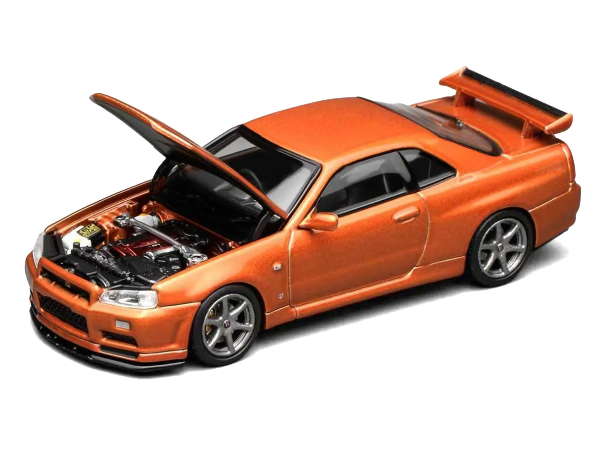 Nissan Skyline GT-R (R34) V-Spec II RHD (Right Hand Drive) Orange Metallic "Senior 64" Series 1/64 Diecast Model Car by MotorHelix - image 3