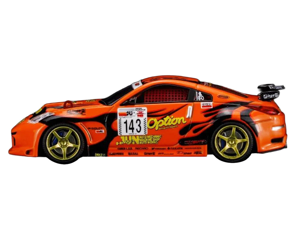 Nissan Fairlady Z RHD (Right Hand Drive) #143 "Option Stream Z" Orange with Graphics 1/64 Diecast Model Car by MotorHelix - image 3