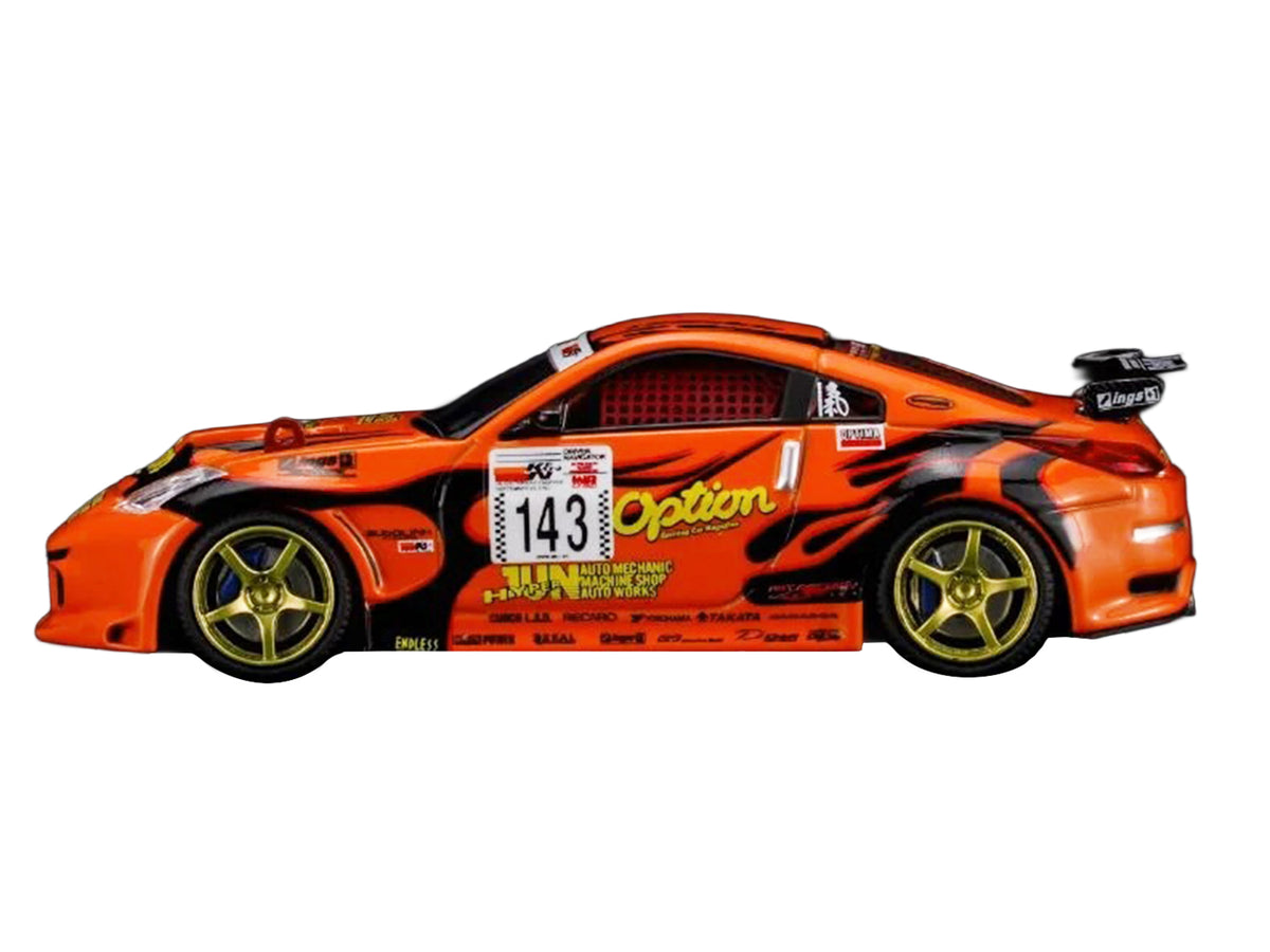 Nissan Fairlady Z RHD (Right Hand Drive) #143 "Option Stream Z" Orange with Graphics 1/64 Diecast Model Car by MotorHelix - image 3