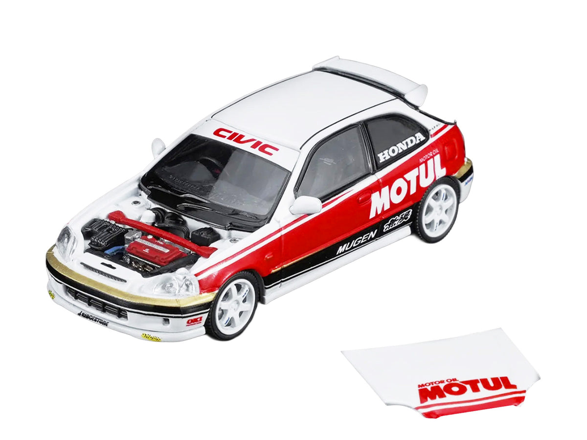 Honda Civic Type R (EK9) RHD (Right Hand Drive) "Motul" White with Black and Red Stripes 1/64 Diecast Model Car by MotorHelix - image 2