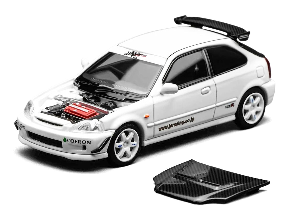 Honda Civic Type R (EK9) RHD (Right Hand Drive) "J's Racing" White 1/64 Diecast Model Car by MotorHelix