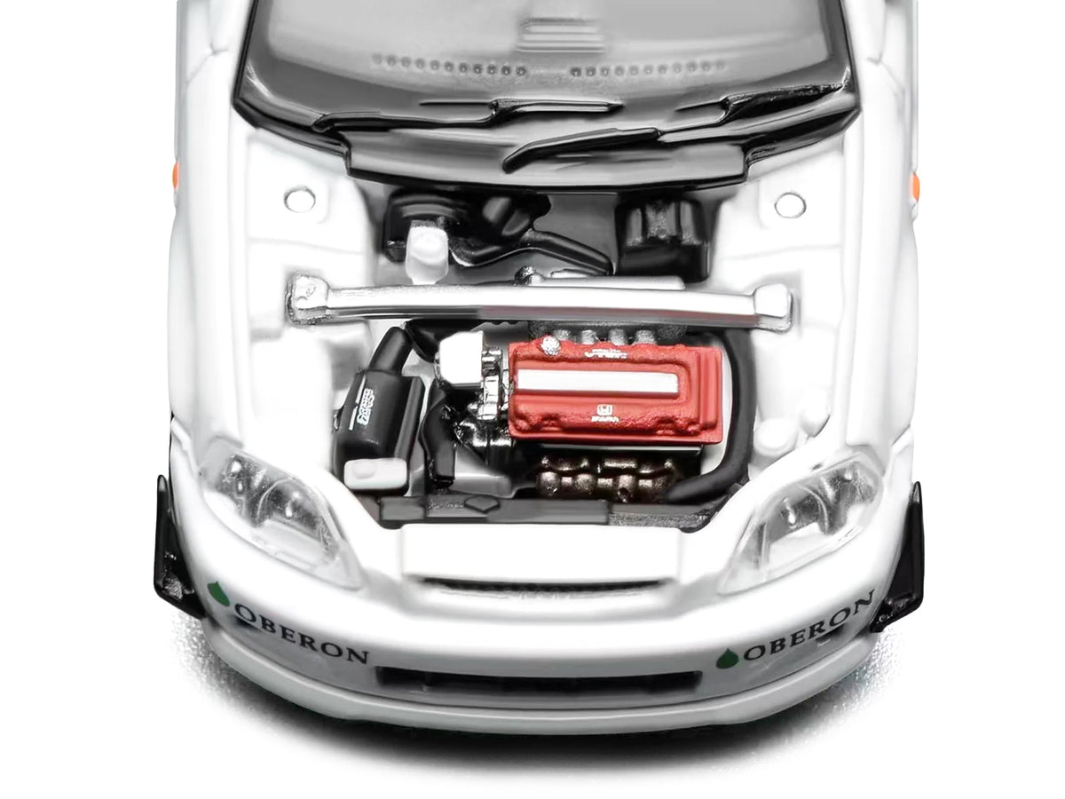 Honda Civic Type R (EK9) RHD (Right Hand Drive) "J's Racing" White 1/64 Diecast Model Car by MotorHelix