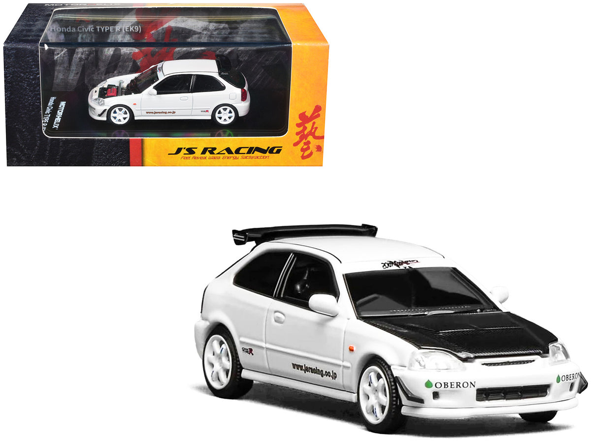 Honda Civic Type R (EK9) RHD (Right Hand Drive) "J's Racing" White 1/64 Diecast Model Car by MotorHelix