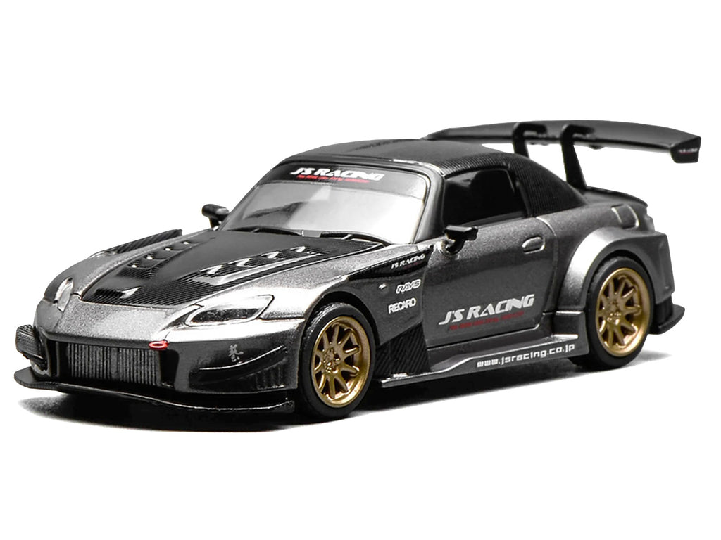 Honda S2000 RHD (Right Hand Drive) "J's Racing" Moon Rock Gray Metallic with Carbon Hood and Top 1/64 Diecast Model Car by MotorHelix - image 2