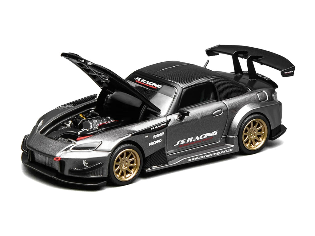 Honda S2000 RHD (Right Hand Drive) "J's Racing" Moon Rock Gray Metallic with Carbon Hood and Top 1/64 Diecast Model Car by MotorHelix - image 3
