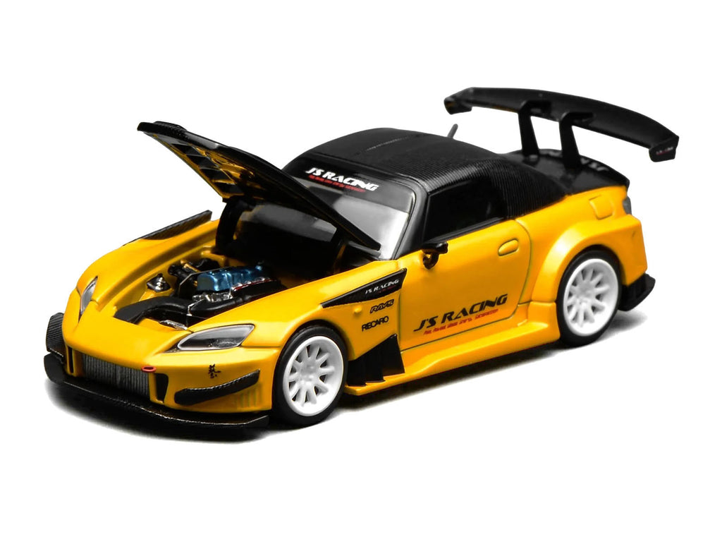 Honda S2000 RHD (Right Hand Drive) "J's Racing" New Indy Yellow Pearl with Carbon Hood and Top 1/64 Diecast Model Car by MotorHelix - image 3