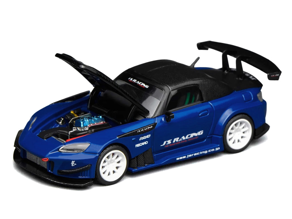 Honda S2000 RHD (Right Hand Drive) "J's Racing" Apex Blue Pearl with Carbon Hood and Top 1/64 Diecast Model Car by MotorHelix - image 3
