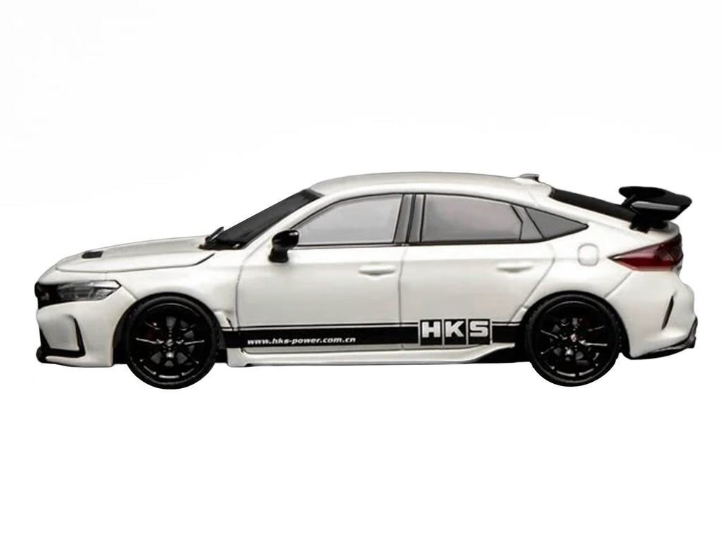 Honda Civic Type R (FL5) RHD (Right Hand Drive) "HKS" White with Black Stripes 1/64 Diecast Model Car by MotorHelix - image 3