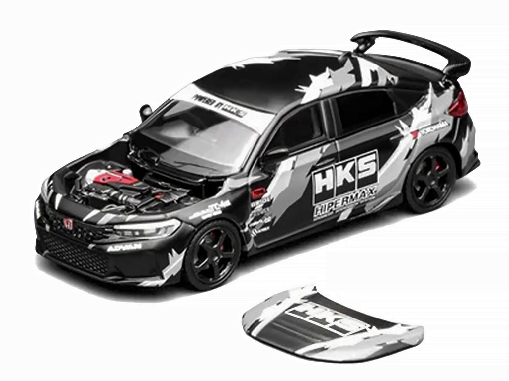 Honda Civic Type R (FL5) RHD (Right Hand Drive) "HKS" Matt Black with Graphics 1/64 Diecast Model Car by MotorHelix - image 2