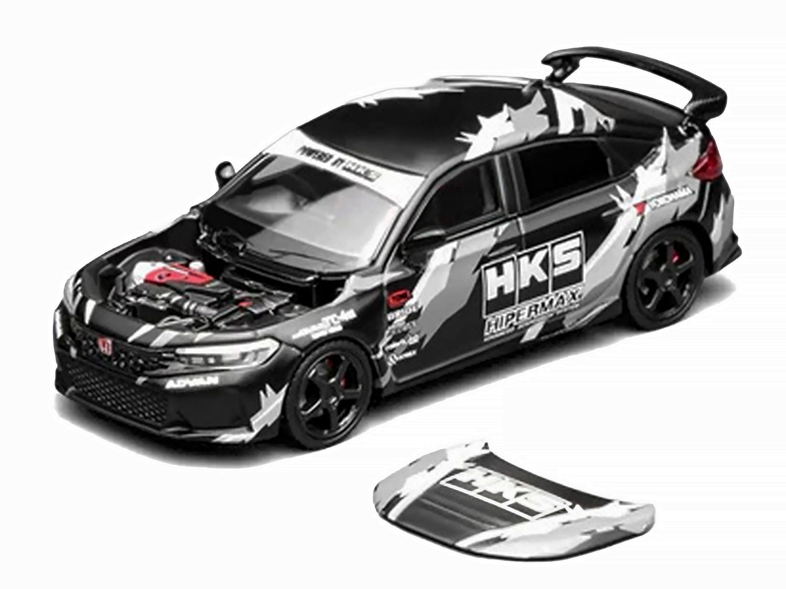 Honda Civic Type R (FL5) RHD (Right Hand Drive) "HKS" Matt Black with Graphics 1/64 Diecast Model Car by MotorHelix - image 2