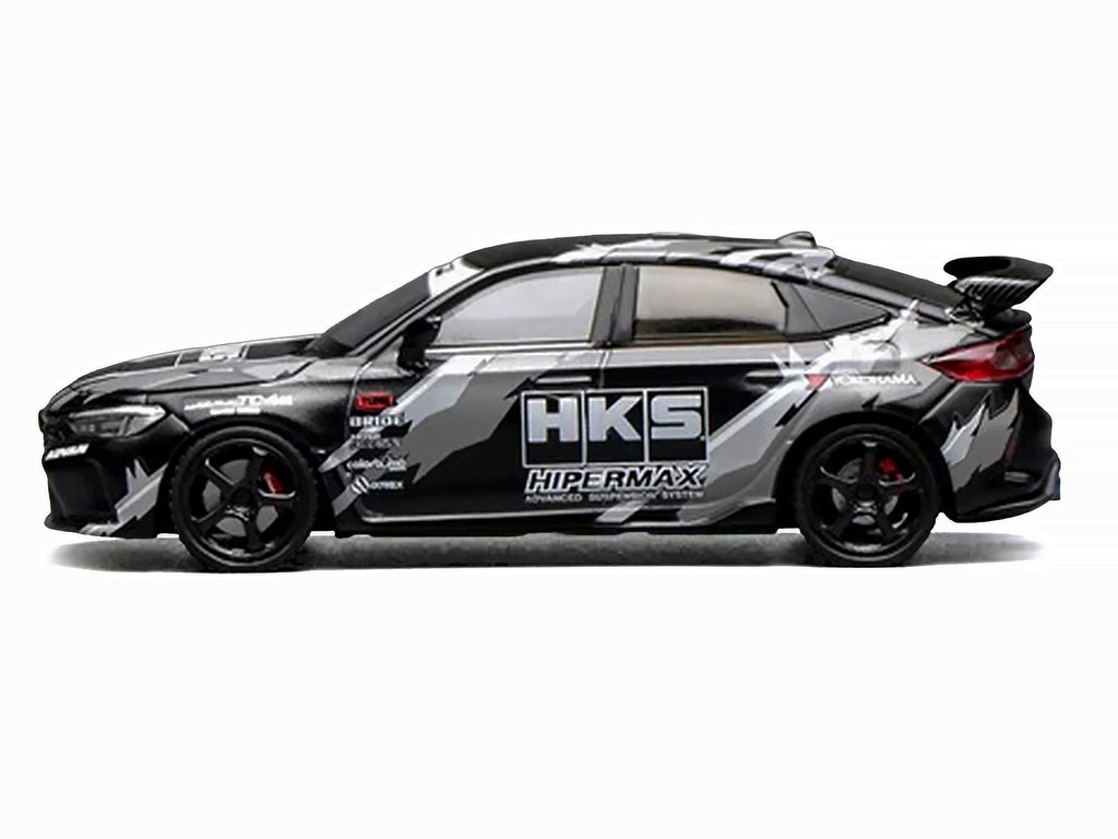 Honda Civic Type R (FL5) RHD (Right Hand Drive) "HKS" Matt Black with Graphics 1/64 Diecast Model Car by MotorHelix - image 3