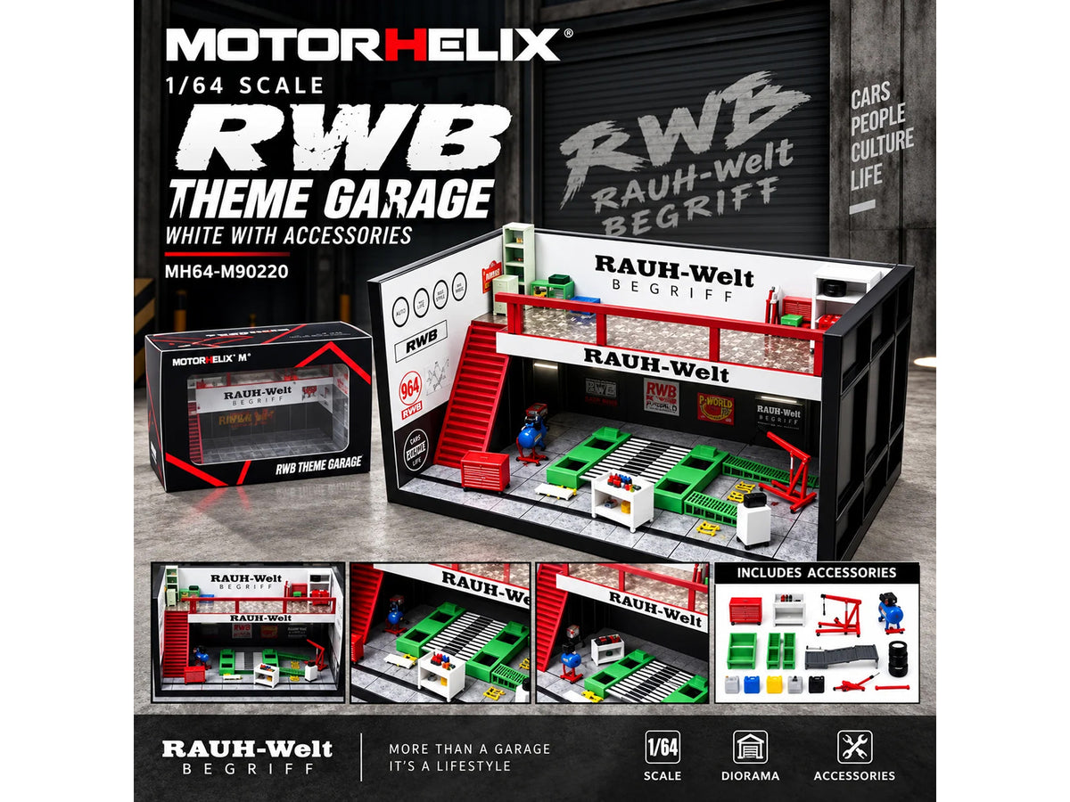 "RWB" Garage Diorama White with Accessories 1/64 Model by MotorHelix - image 5