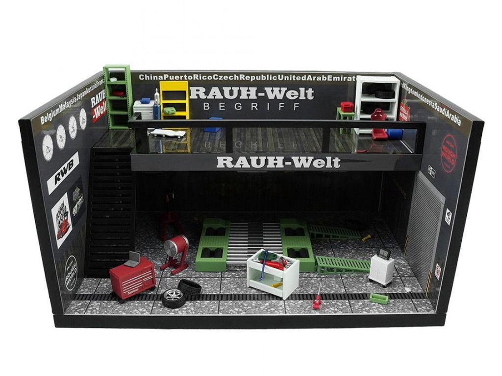"RWB" Garage Diorama Black with Accessories 1/64 Model by MotorHelix - image 2