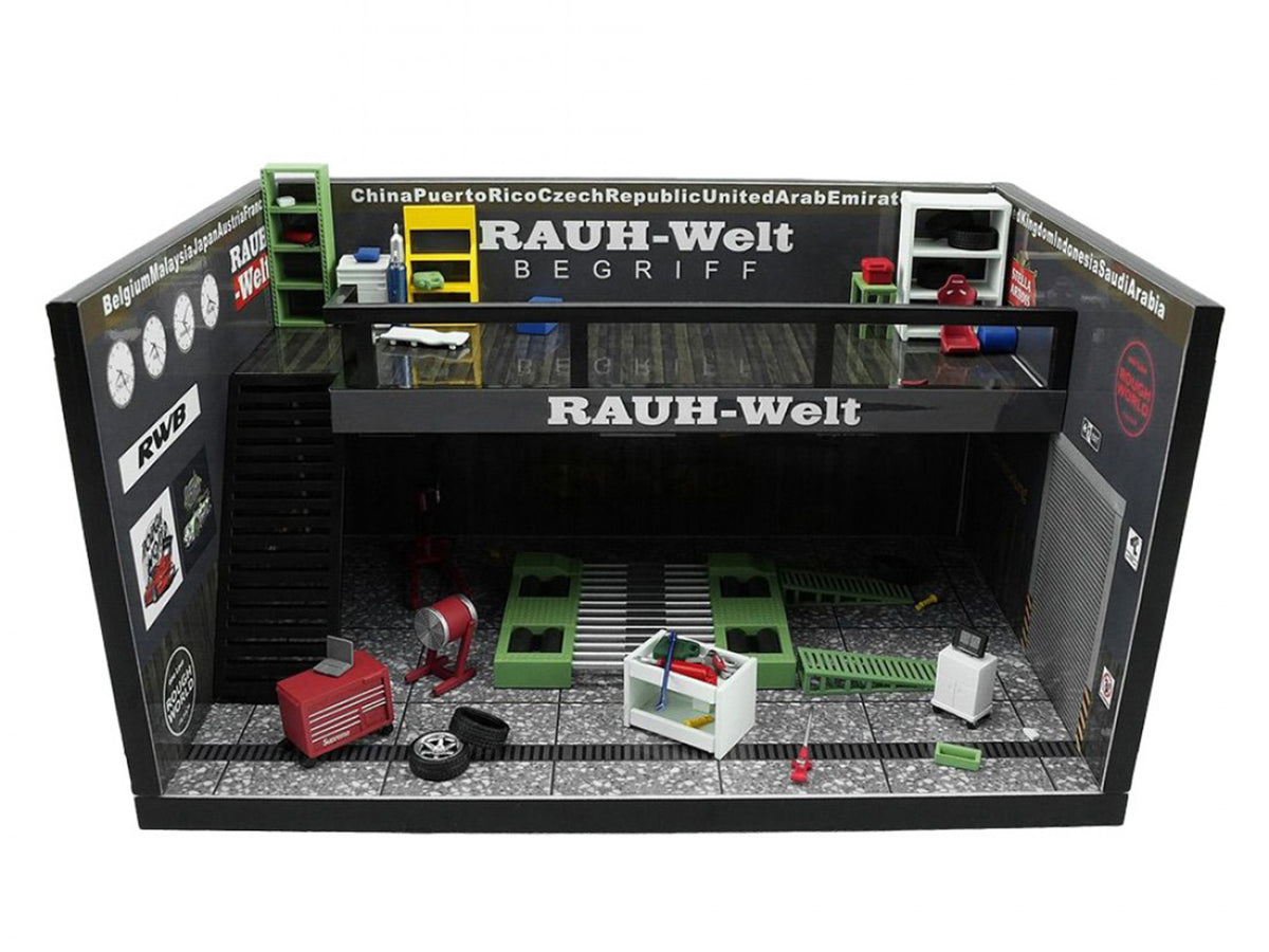 "RWB" Garage Diorama Black with Accessories 1/64 Model by MotorHelix - image 2