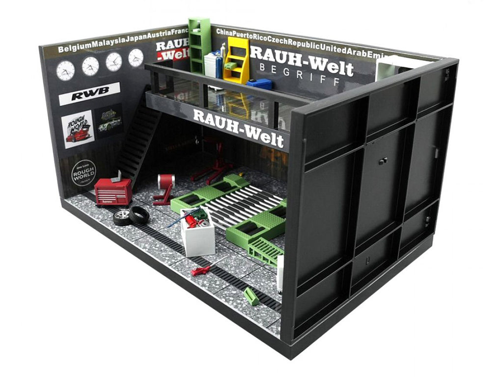 "RWB" Garage Diorama Black with Accessories 1/64 Model by MotorHelix - image 3