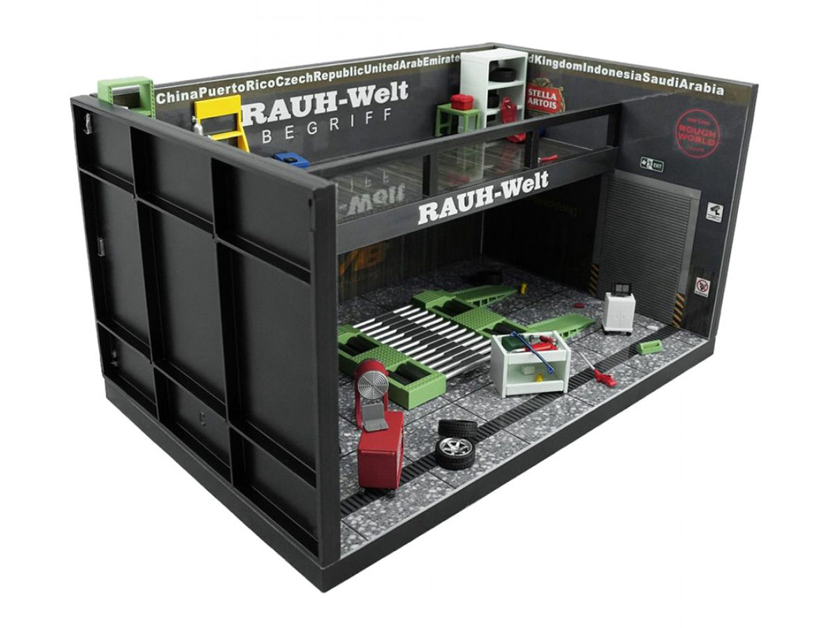 "RWB" Garage Diorama Black with Accessories 1/64 Model by MotorHelix - image 4