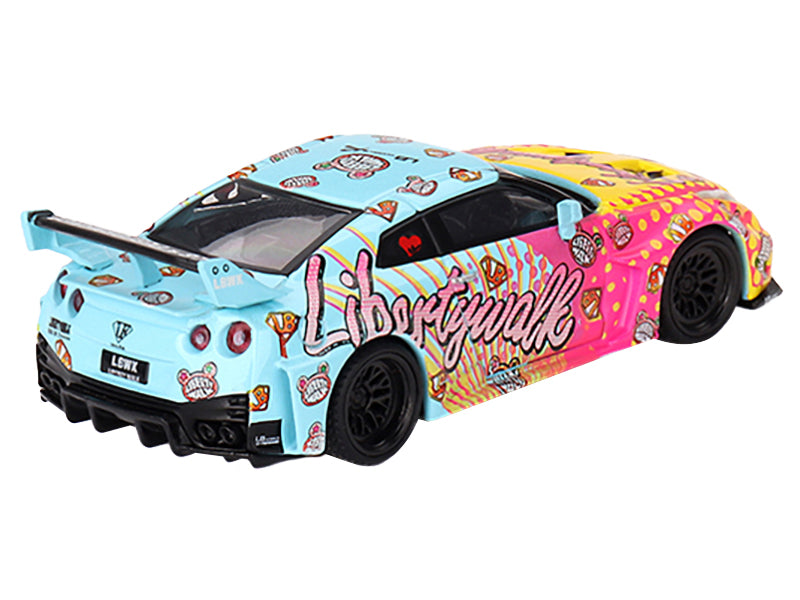Nissan 35GT-RR Ver.1 "LB-Silhouette Works GT" Light Blue and Yellow with Graphics "LBWK KUMA" Limited Edition 1/64 Diecast Model Car by Mini GT - image 3