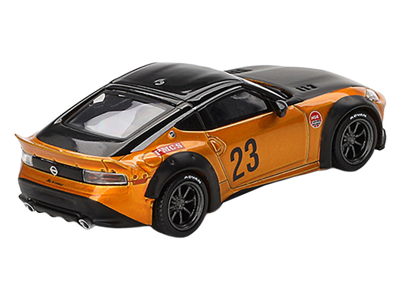 Nissan Fairlady Z #23 "LB-NATION WORKS" LB Gold Metallic with Matt Black Hood and Black Top Limited Edition 1/64 Diecast Model Car by Mini GT - image 3