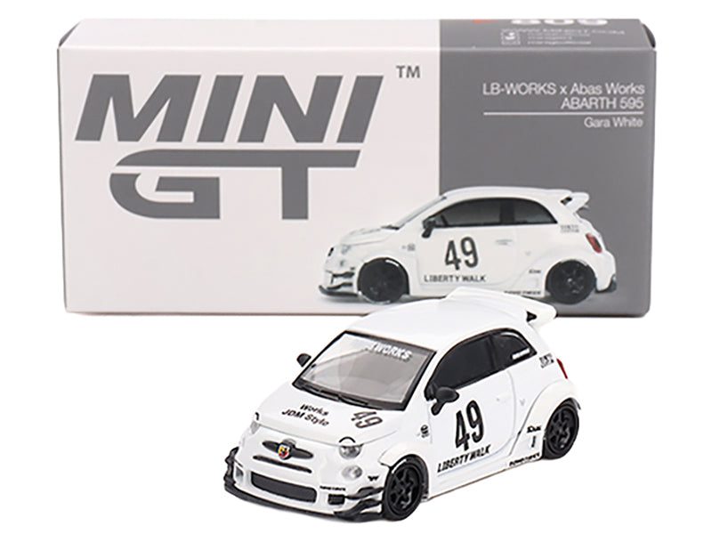 ABARTH 595 #49 "LB-Works x Abas Works" Gara White Limited Edition 1/64 Diecast Model Car by Mini GT - image 4