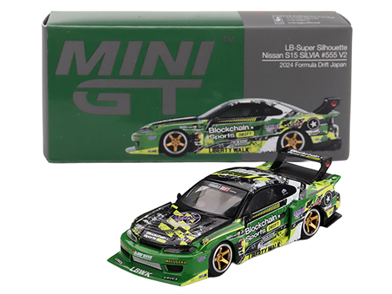 Nissan "LB-Super Silhouette" S15 SILVIA RHD (Right Hand Drive) #555 "V2" Yukio Fausto "Formula Drift Japan" (2024) Limited Edition 1/64 Diecast Model Car by Mini GT - image 4