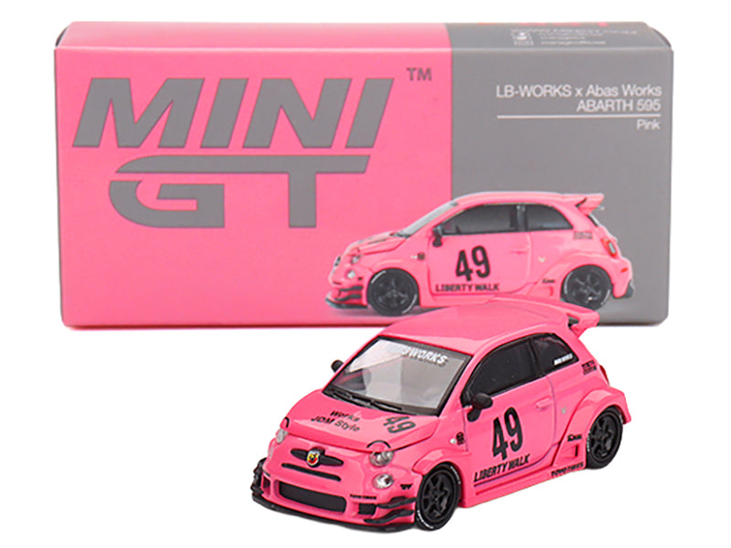 ABARTH 595 #49 "LB-Works x Abas Works" Pink Limited Edition 1/64 Diecast Model Car by Mini GT - image 4