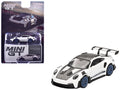 Porsche 911 (992) GT3 RS Weissach Package White with Carbon Top and Hood and Indigo Blue Wheels Limited Edition 1/64 Diecast Model Car by Mini GT