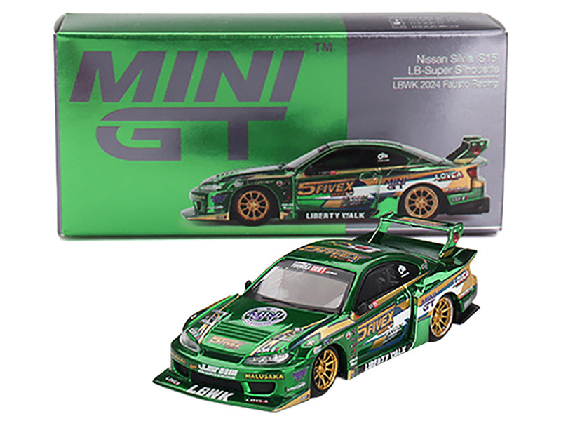 Nissan Silvia (S15) LB-Super Silhouette RHD (Right Hand Drive) "Fausto Racing 2024" Green Metallic Limited Edition 1/64 Diecast Model Car by Mini GT - image 4