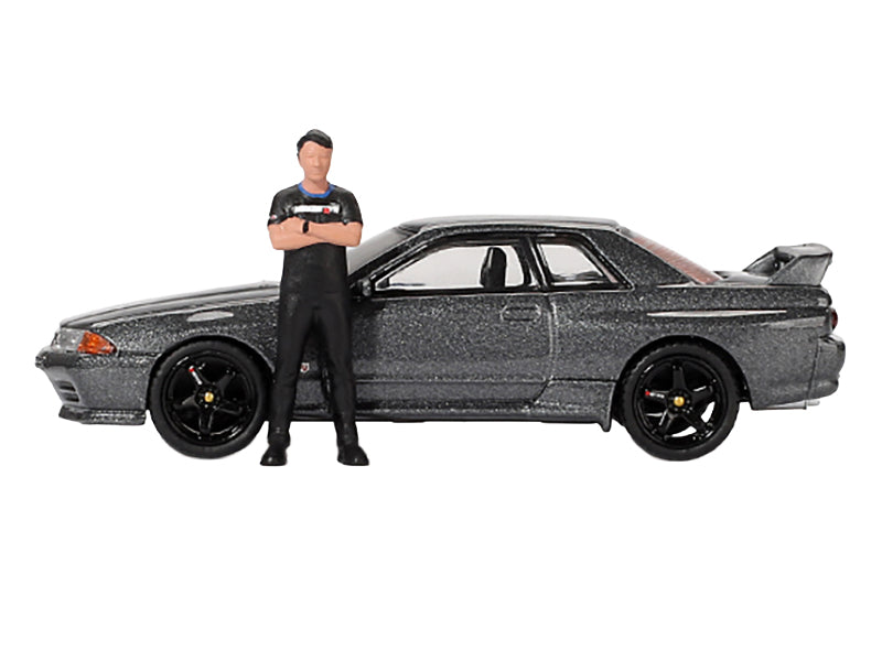 Nissan Skyline GT-R (R32) RHD (Right Hand Drive) Gunmetal Gray Metallic with Tsugio Matsuda Figure Limited Edition 1/64 Diecast Model Car by Mini GT - image 2