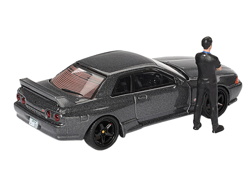Nissan Skyline GT-R (R32) RHD (Right Hand Drive) Gunmetal Gray Metallic with Tsugio Matsuda Figure Limited Edition 1/64 Diecast Model Car by Mini GT - image 3