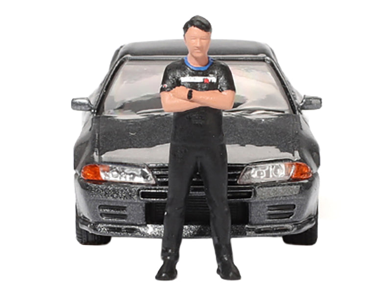 Nissan Skyline GT-R (R32) RHD (Right Hand Drive) Gunmetal Gray Metallic with Tsugio Matsuda Figure Limited Edition 1/64 Diecast Model Car by Mini GT - image 4